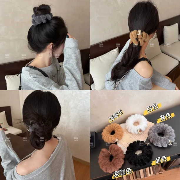 超大一个！毛毛电话线～不伤发高弹力秋冬氛围大号毛绒电话线发圈商品图