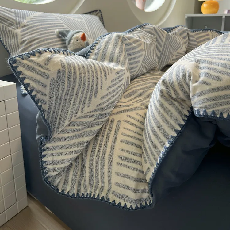 高级感加厚全棉磨毛四件套纯棉秋冬季被套床单主卧床上用品三件套