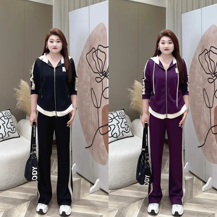 【现货】PMM81738+PMM81739秋季新款撞色百搭显瘦休闲大码运动套装