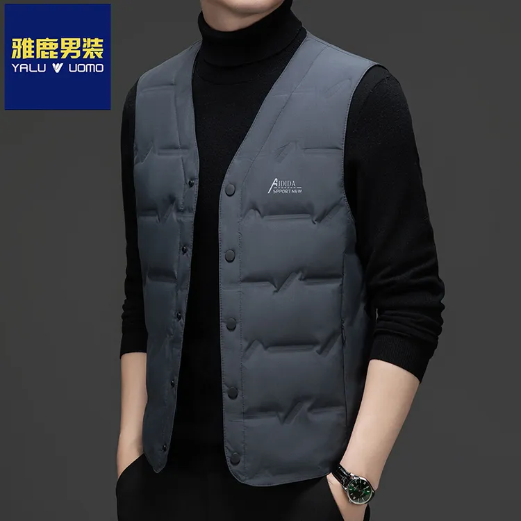 雅鹿男装爸爸装新款保暖轻薄V领背心马夹高端轻薄爆款羽绒马甲潮