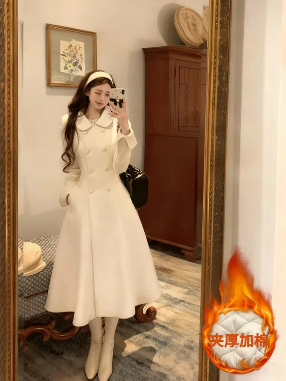 海棠专属顺利轩俏丽衣品女千金风常规老钱风简约毛呢外套小个子中长款温柔