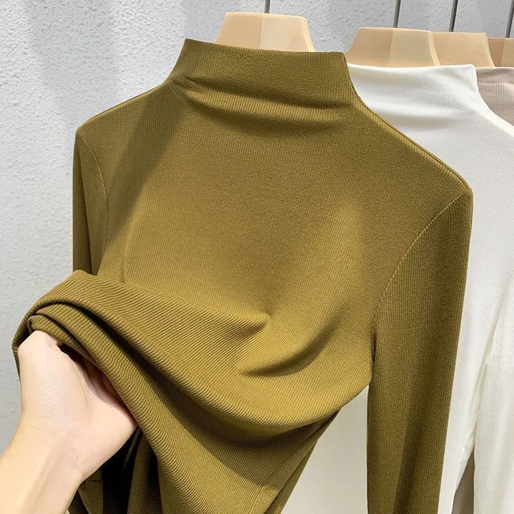 艾格莫代尔棉欧货大码半高领打底衫女春秋冬百搭内搭修身长袖