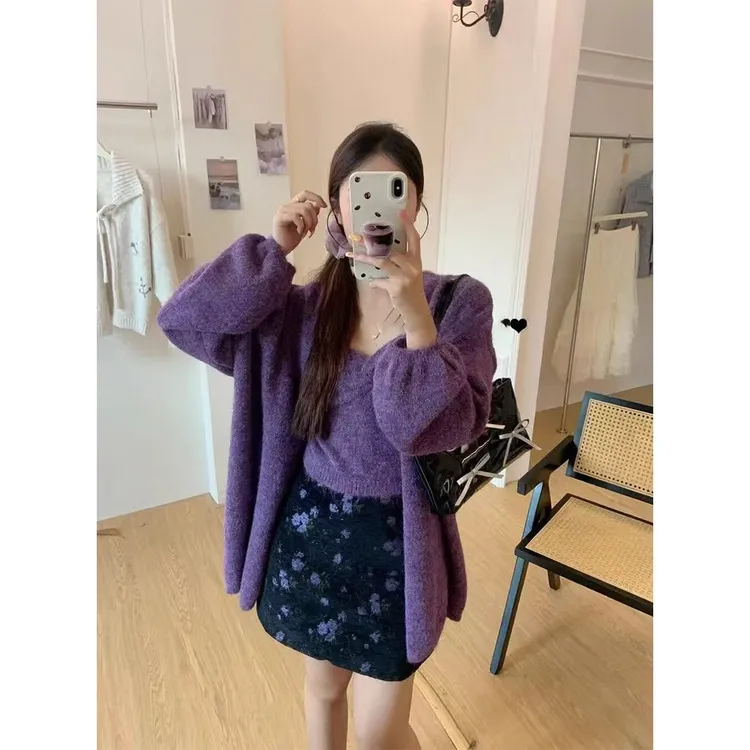 不规则扭结背心毛衣外套女2025秋冬季慵懒气质显瘦针织开衫两件套