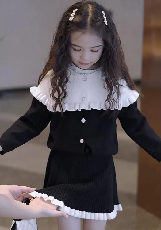 （名媛千金）女童小香风套装新款中大童秋冬装儿童洋气针织裙两件套