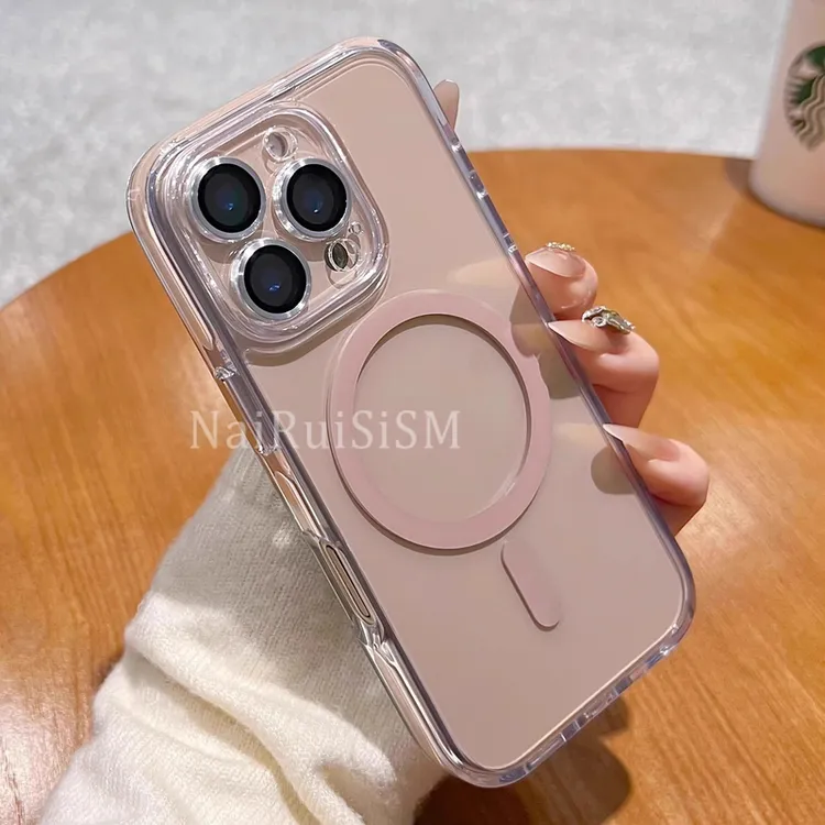 适用苹果16promax手机壳新款14透明16pro磁吸17撞色气囊边15Pro硬