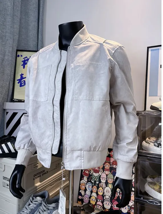 TEMUA 美斯特2025石灰色外套男春秋款潮牌美式棒球服飞行员夹克