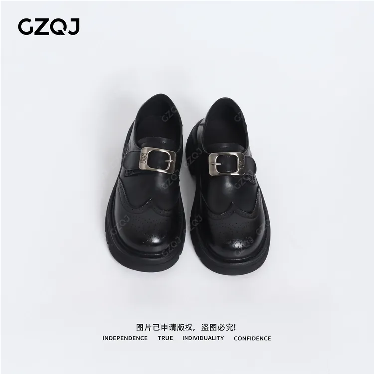 老琴私服琥珀流光风圆头通勤百搭百搭休闲厚底乐福鞋皮鞋女秋2602