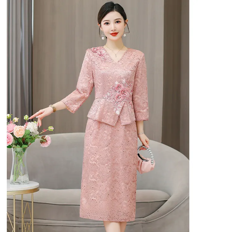 春秋婚礼妈妈婚宴礼服喜婆婆装敬酒显瘦气质长袖连衣裙修身时尚潮