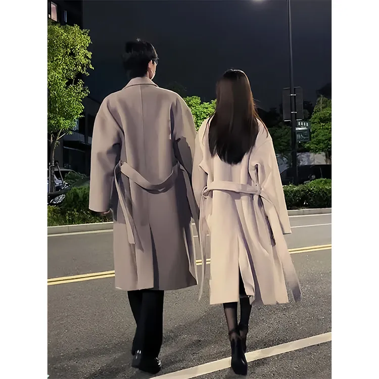 情侣中长款毛呢大衣男秋冬季过膝韩系穿搭风衣英伦风痞帅呢子外套