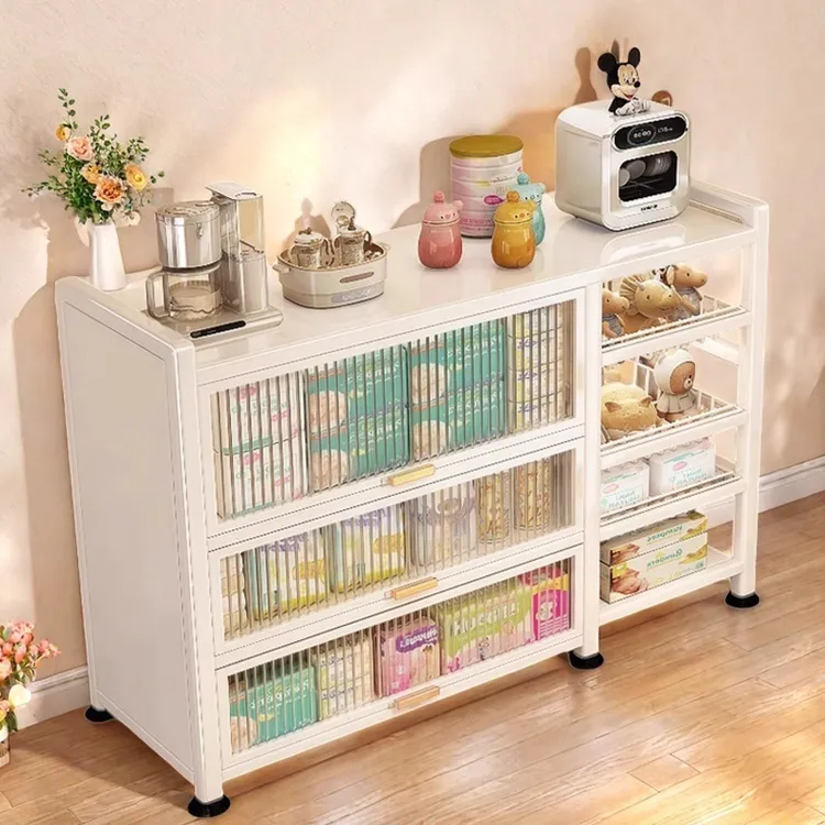 婴儿喂养台收纳柜落地翻门防尘置物架玩具奶粉罐多层整理储物柜子