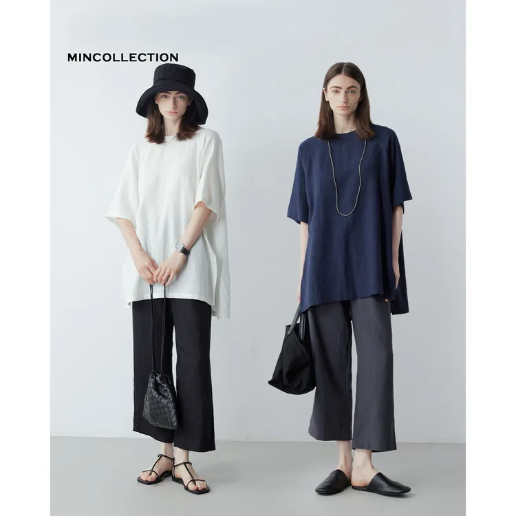 双色九分裤/凉爽天丝亚麻松紧腰直筒休闲裤55484