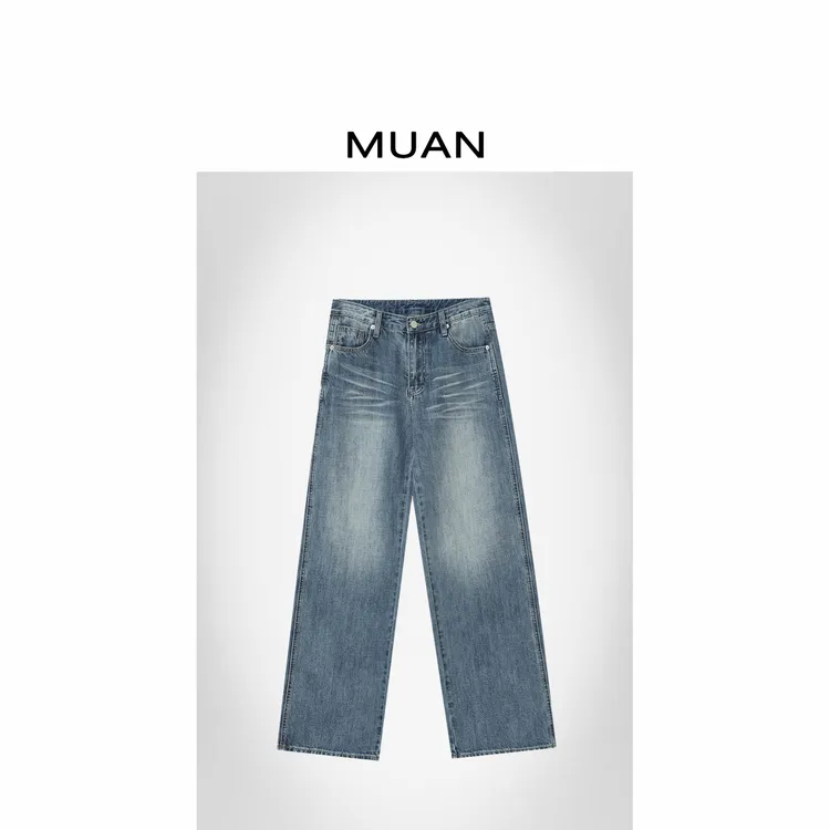 木岸MUAN：《复古美臀牛仔》定制显瘦百搭阔腿水洗牛仔长裤F8-503