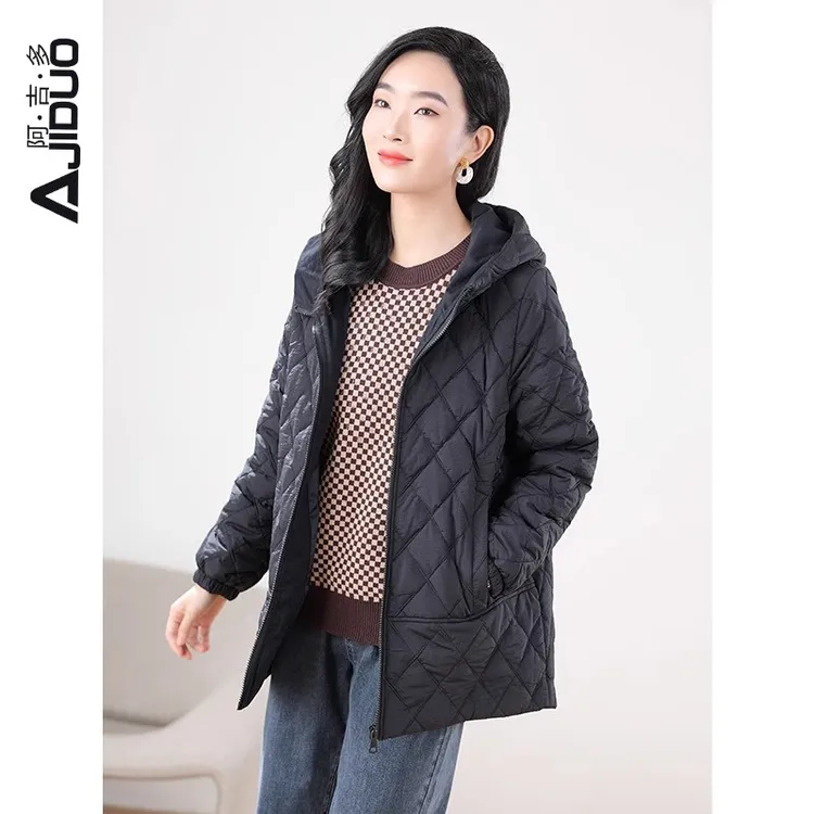 阿吉多A50083黑色棉服新款爆款冬季大码宽松妈妈时尚保暖棉衣外套