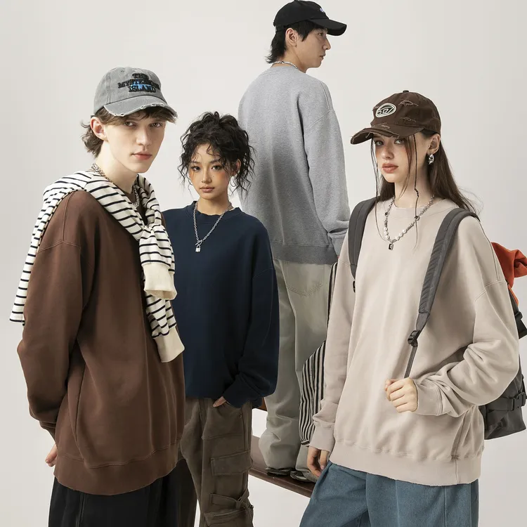 穗町基础款360g毛圈纯色圆领套头宽松简约百搭落肩卫衣WY01