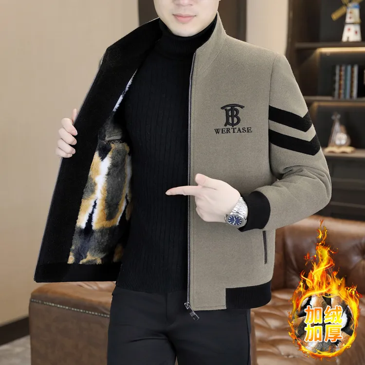 2025加绒加厚男士冬季保暖夹克休闲百搭款时尚立领外套2801