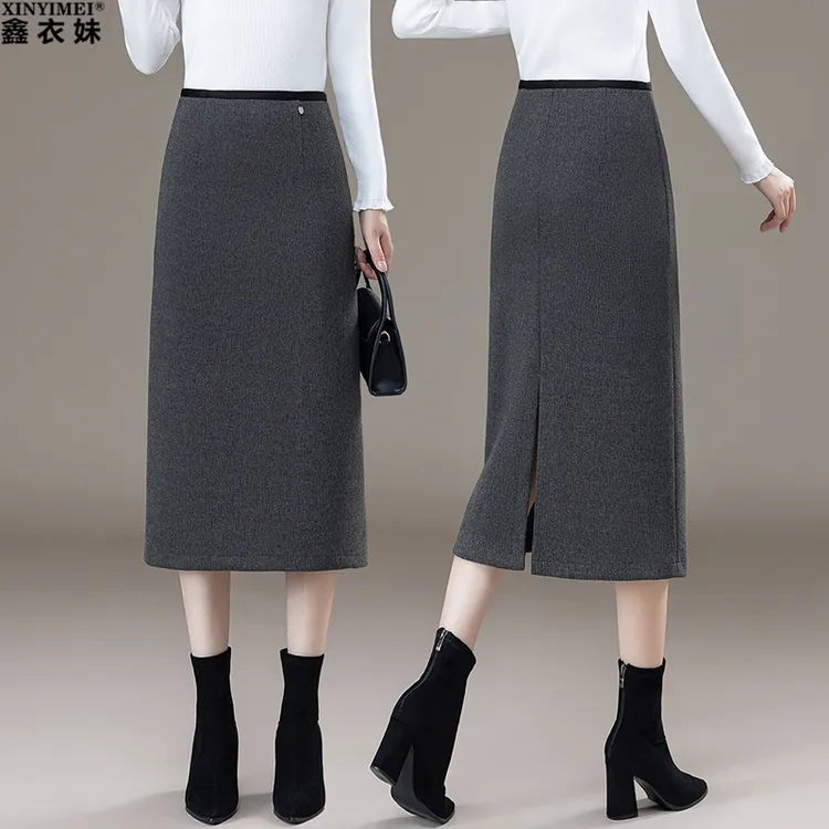 羊绒毛呢半身裙女秋冬新款2025包臀a字一步裙直筒显瘦中长款裙子