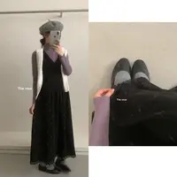 【张开心】韩代提恩家～法式复古小碎花V领宽松背心连衣裙