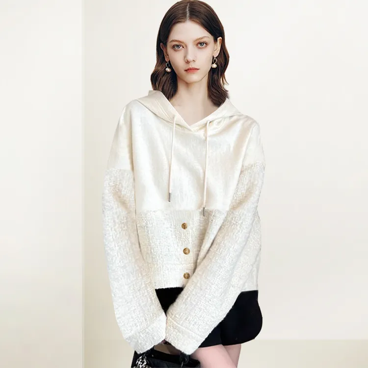 小香风宽松连帽卫衣女2025年秋季新款拼接长袖休闲时尚上衣