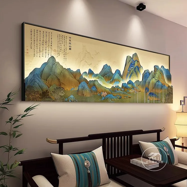 千里江山图客厅装饰画新中式背景墙挂画高级大气3D立体山水装饰画