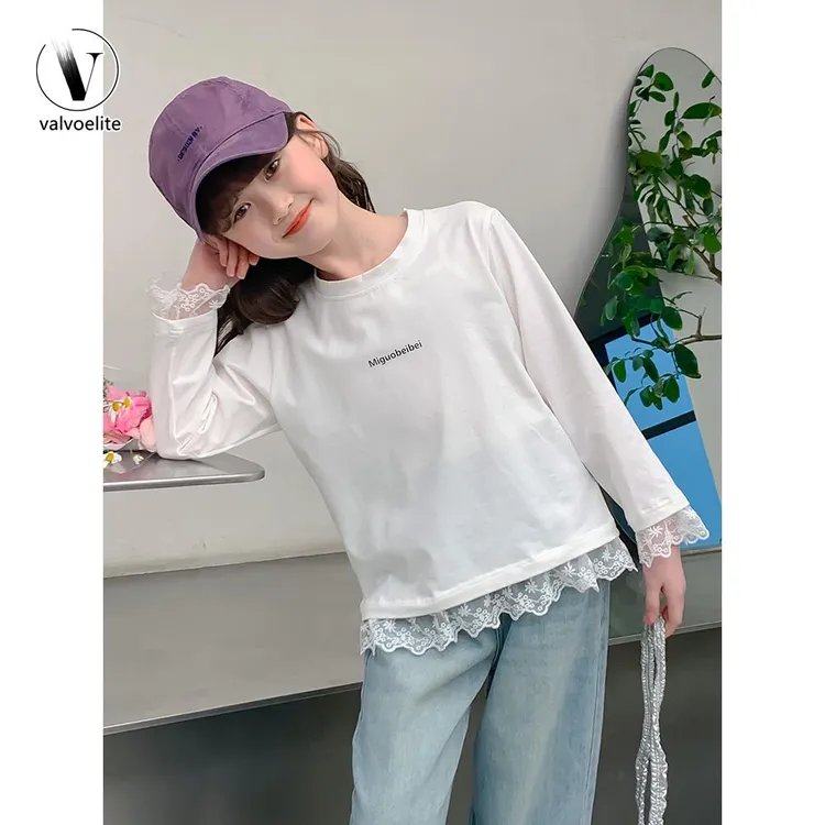 VALVOELITE女童秋季新款打底衫上衣圆领大童装洋气长袖体恤衣服潮