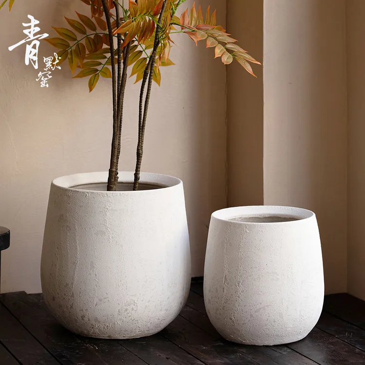 新中式侘寂风陶瓷花盆纯手工粗陶室内阳台养花种树创意盆花坛月球