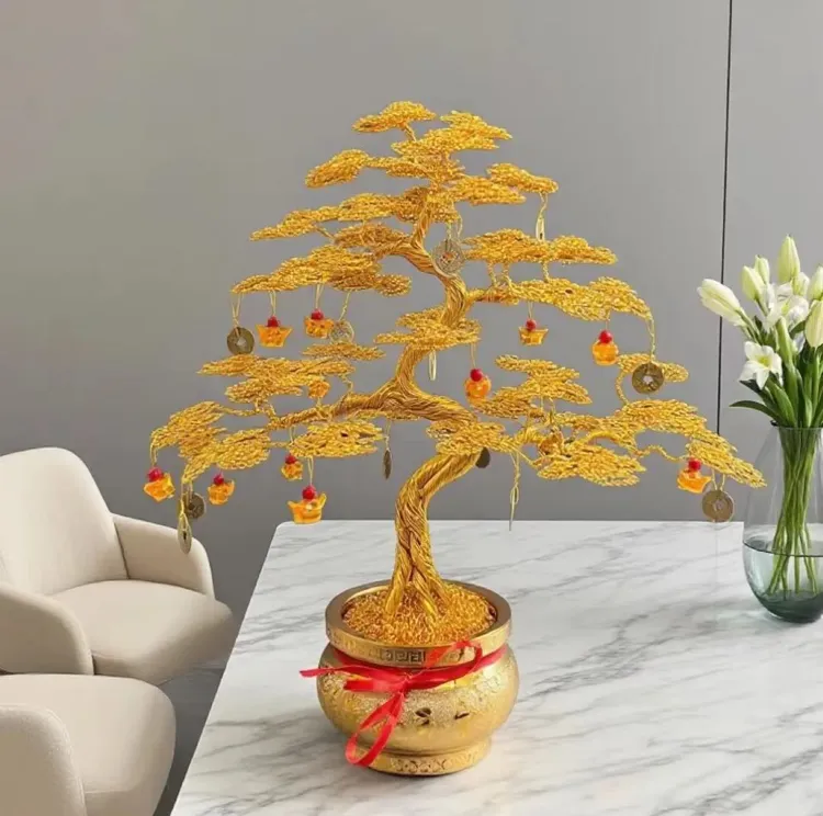 精美中式纯手工编织发财树工艺品摆件居家办公室装饰品摇钱发财树