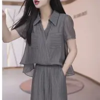 6627时尚套装女2025夏季新款洋气质宽松显瘦薄款短袖直筒裤两件套