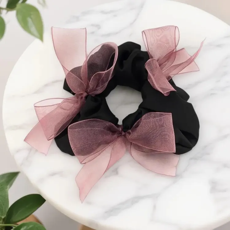 温柔缎面网纱蝴蝶结小肠发圈女2025新款马尾头绳高级感扎发绳头饰