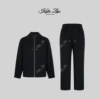 KALE ZHU高奢醋酸羊毛通勤连帽双开拉链开衫套装 KZFB3W930