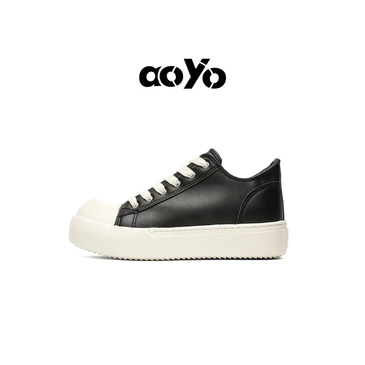 aoyo秋冬简约时尚百搭板鞋男厚底增高翘头德比鞋休闲潮流街头穿搭