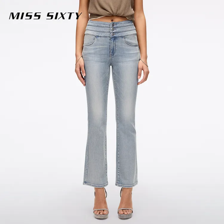 Miss Sixty2025夏季新款牛仔裤女三环高腰九分裤微喇叭裤