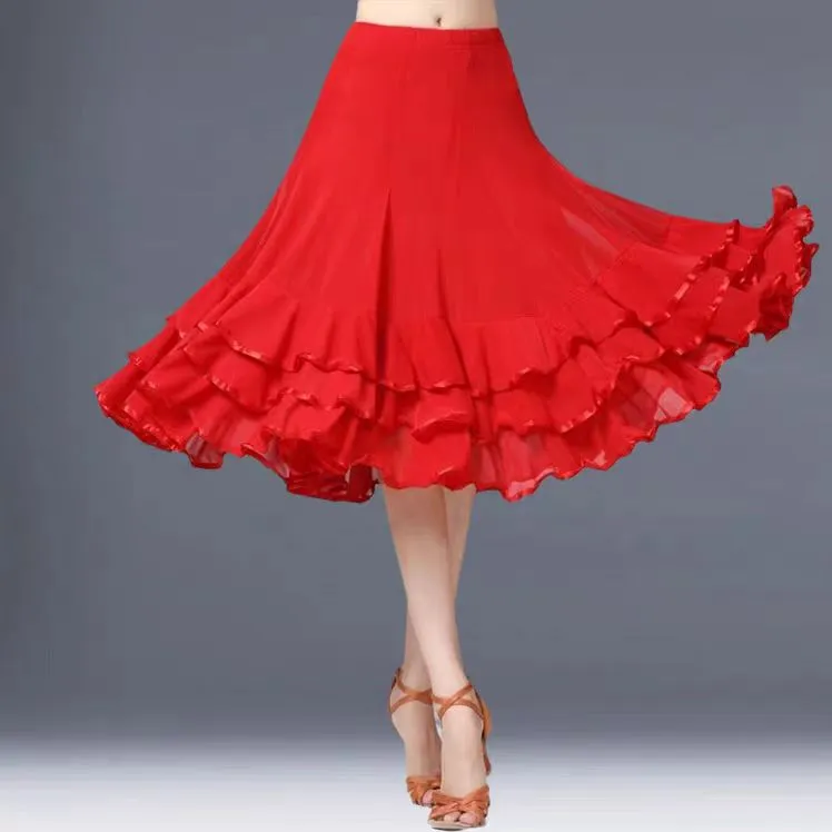 摩登舞裙半身裙国标舞服装女交谊舞裙子新款练习长裙华尔兹中长裙
