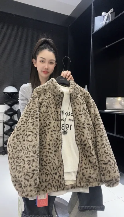 冬季豹纹加绒外套男女童秋冬厚款百搭洋气中大童