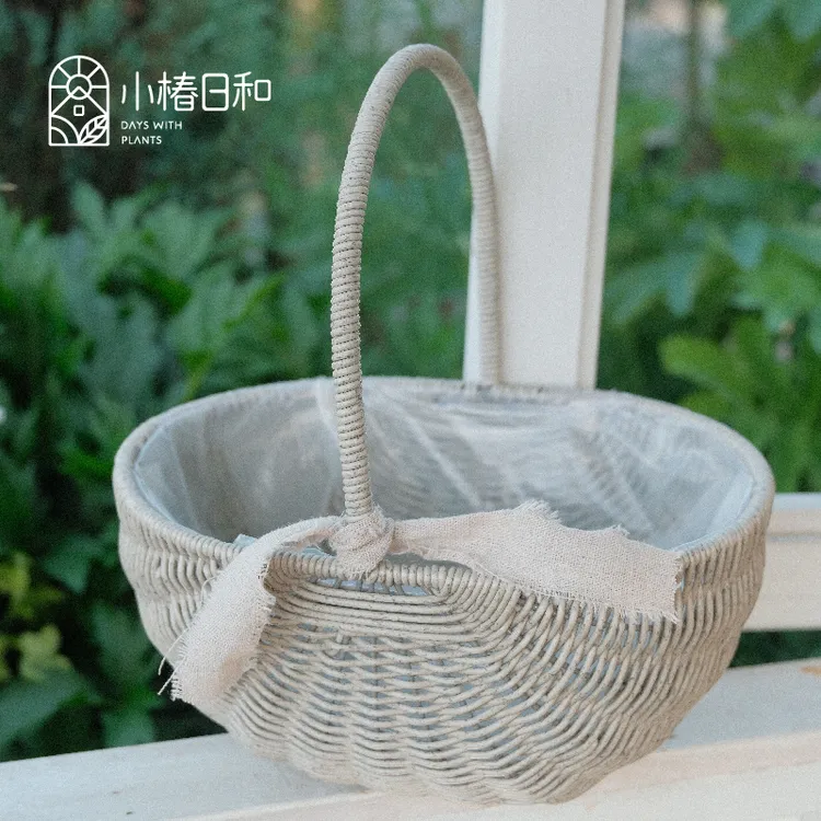 小椿日和 外贸手工藤编 花环花篮 进口PE仿藤结实耐用园艺花园