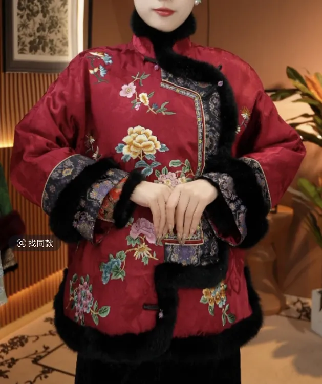 （富足大唐）毛领新中式冬款刺绣棉外套227