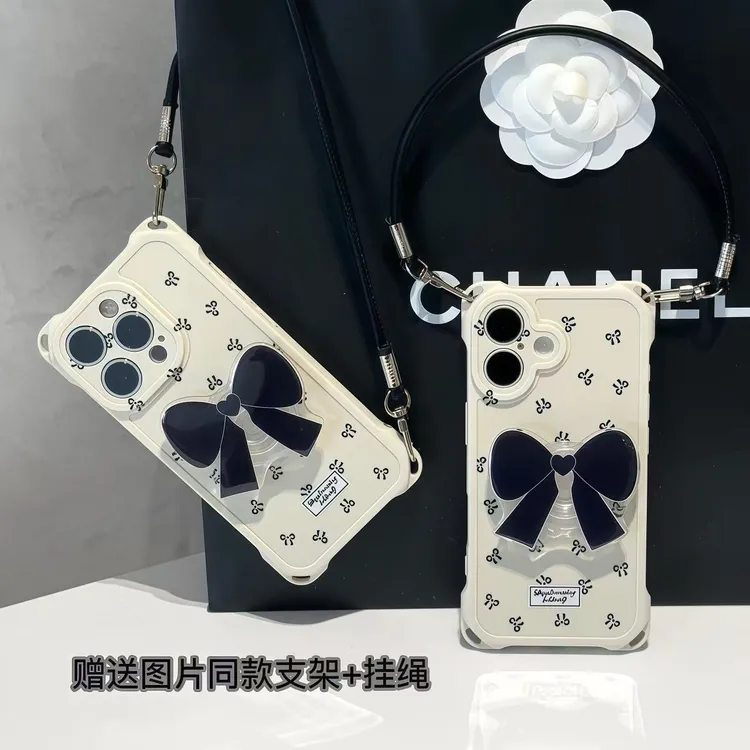 爱心蝴蝶结支架挂绳适用iPhone14苹果16手机壳华为vivo小米15oppo