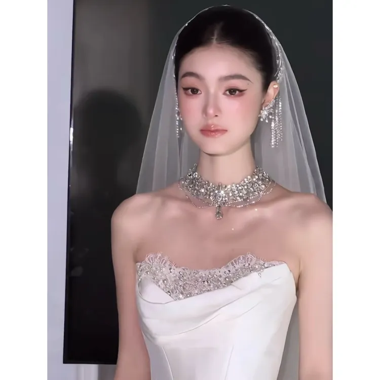 合金仿水晶项链 沁心｜C16新娘满钻结婚项链爆闪系列