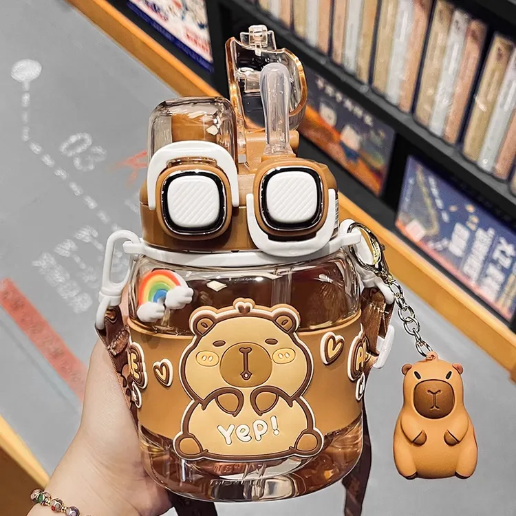 儿童卡皮巴拉水杯大容量吸管杯双饮口学生上学专用夏天高颜值杯子