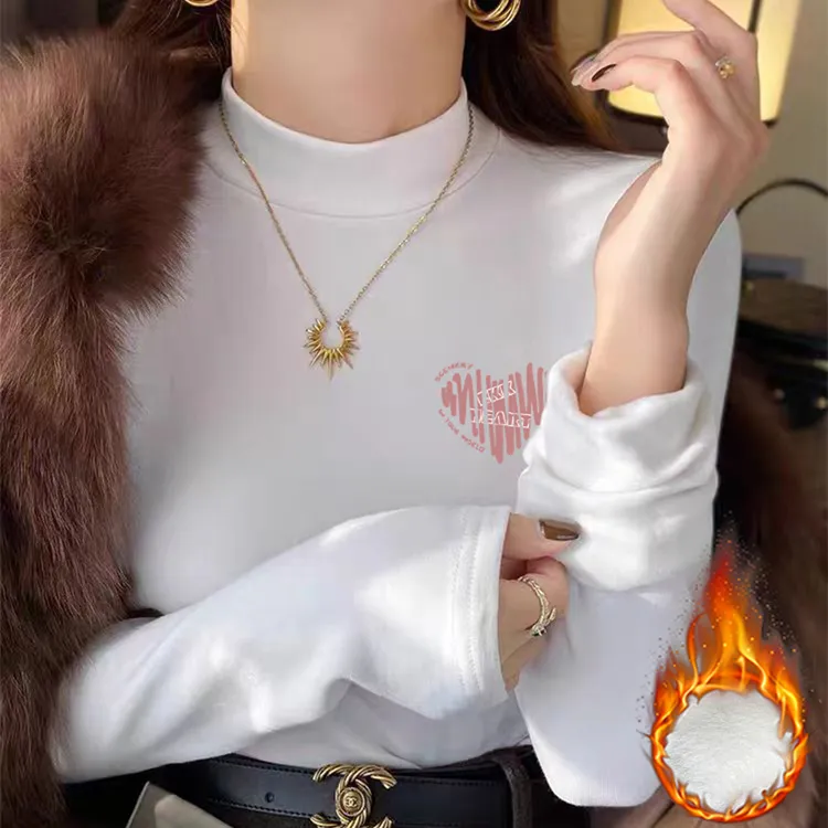 半高领德绒打底衫女2025秋冬新款长袖t恤设计感显瘦遮肉磨毛上衣