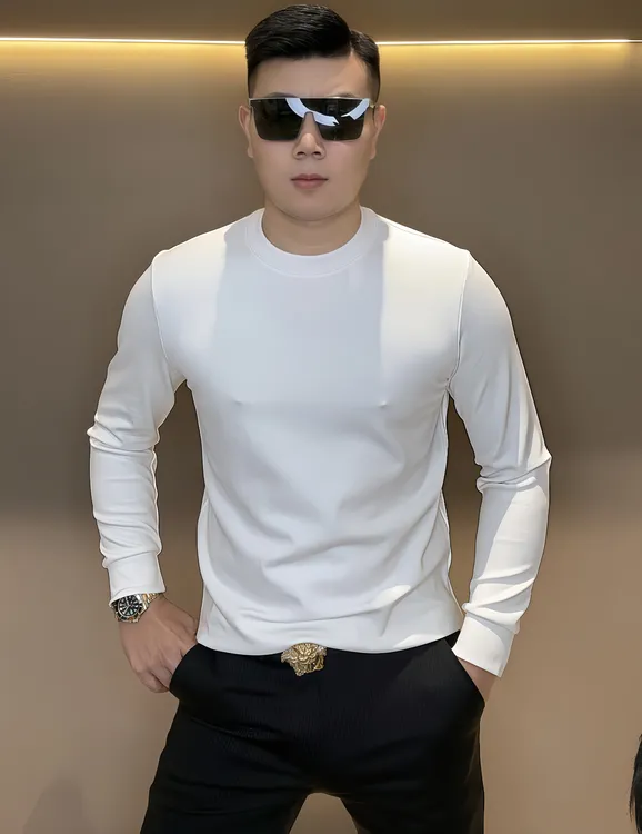 【泡面锅男装】2025秋冬男士时尚百搭弹力修身长袖打底T恤衫 W283