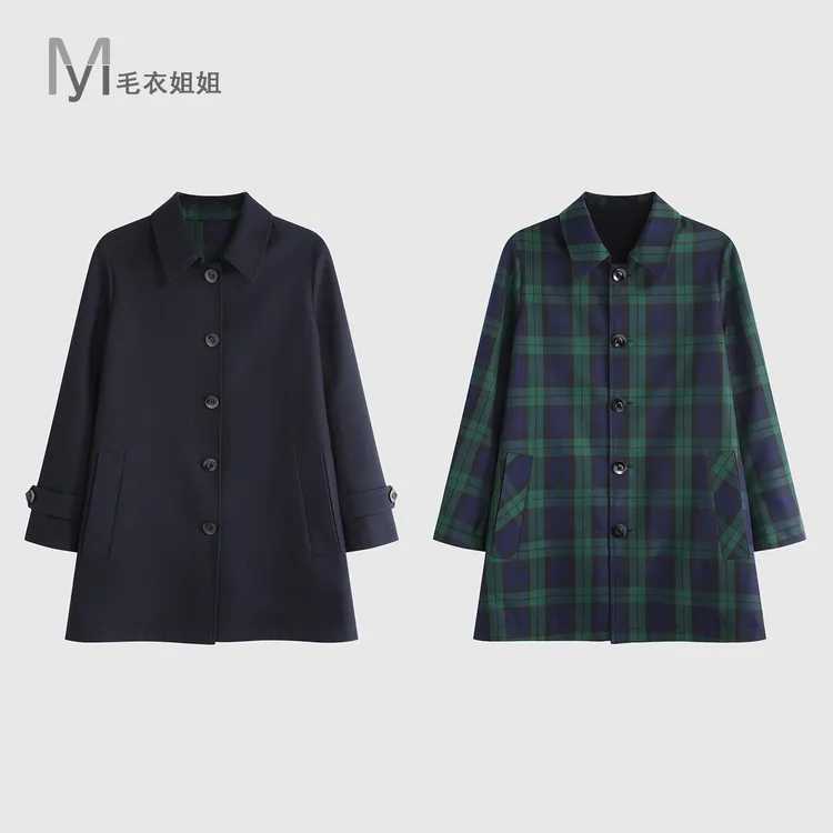 【双面穿】气质百搭翻领宽松中长款风衣外套女209-565