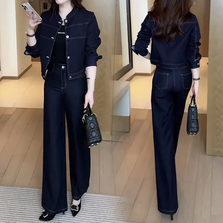 【送运费险】减龄时尚套装女春秋2025新款显瘦高腰休闲阔腿裤两件套