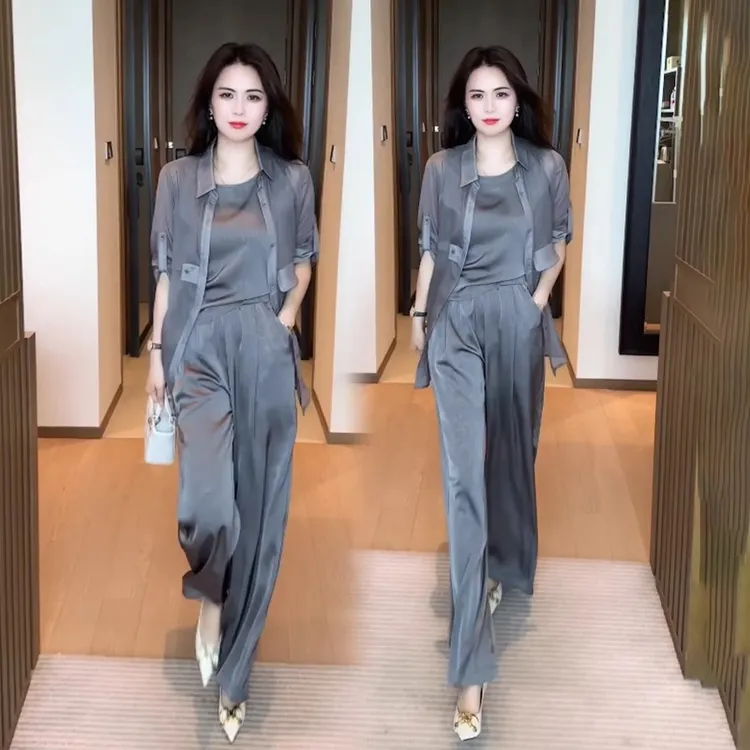 休闲阔腿裤套装女装2025年新款时尚显瘦洋气质漂亮夏款减龄三件套