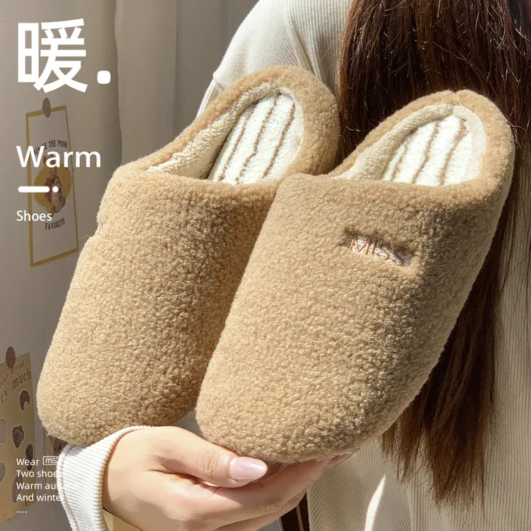 日系风格软底棉拖男女可用适合办公室家居室内加绒防滑静音棉拖鞋