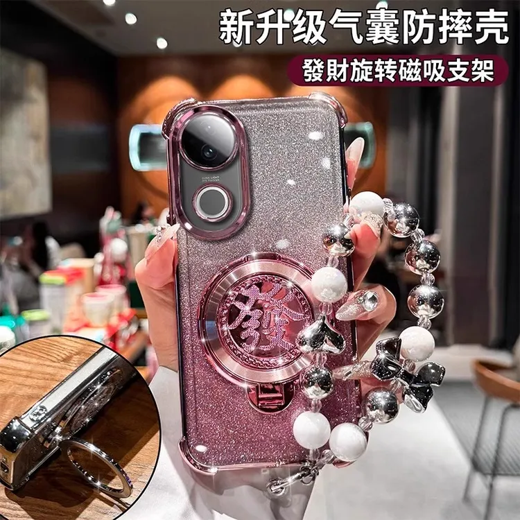 發旋转支架适用vivos20手机壳透明闪粉四角防摔网红女款ins带手链
