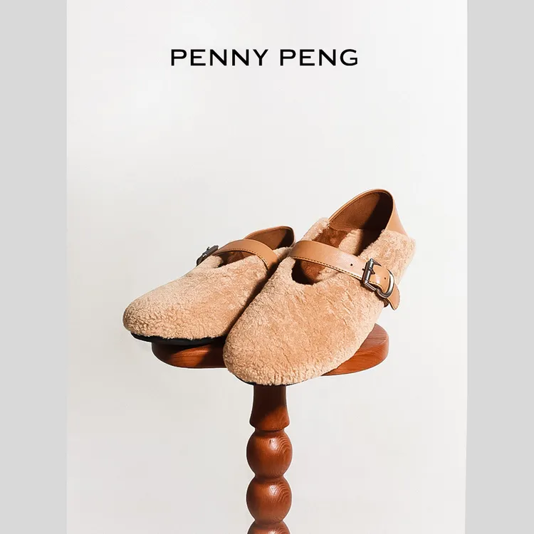 PENNYPENG毛绒玛丽珍秋冬复古一脚蹬柔软舒适毛毛鞋毛绒芭蕾单鞋