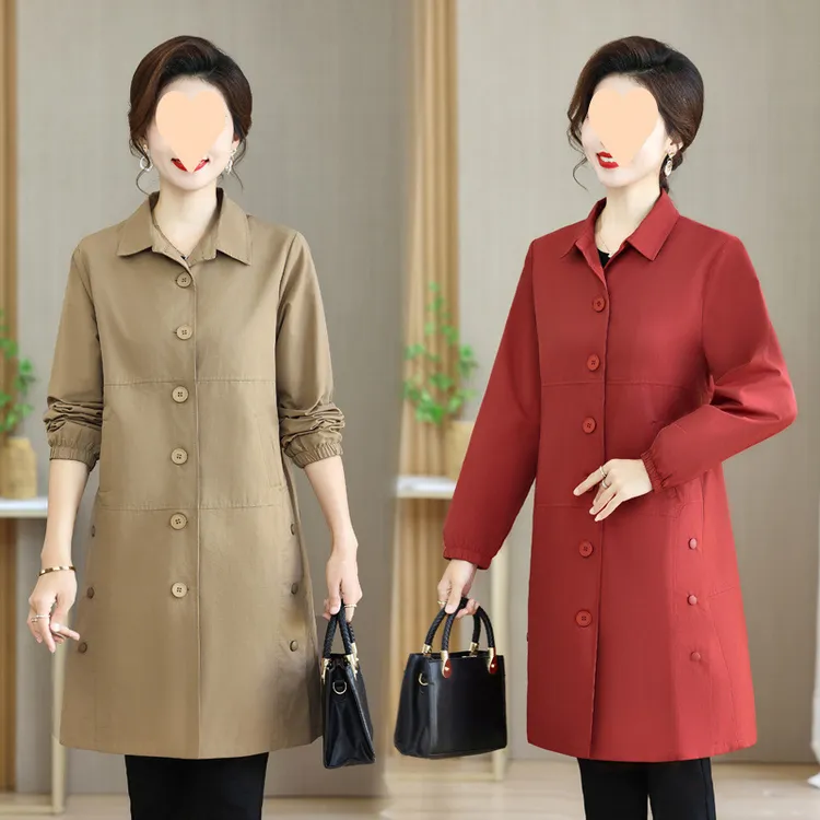 中年妈妈秋装新款外套中长款时尚百搭洋气中老年春秋太太风衣上衣