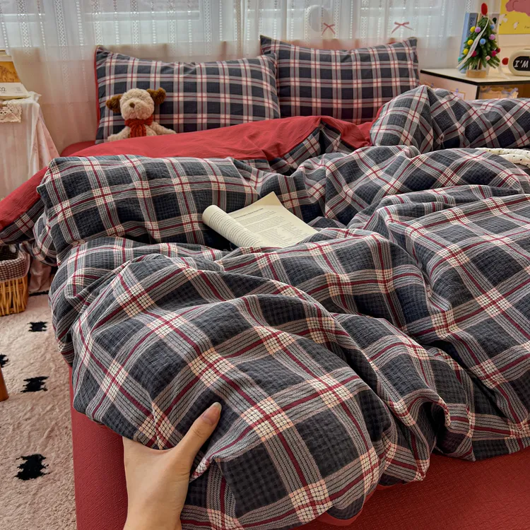 柔软云感双层纱四件套床上用品夏季被套床单三4件套家用双人被罩