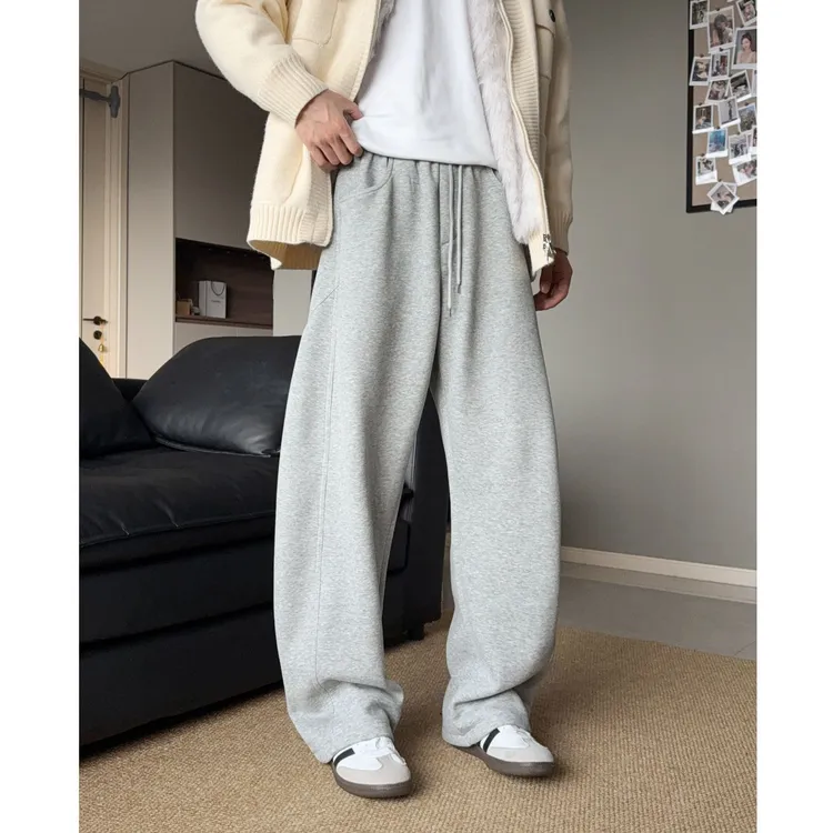 重磅加绒加厚磨毛绒感卫裤宽松弯刀休闲裤男长裤子阔腿冬季保暖潮