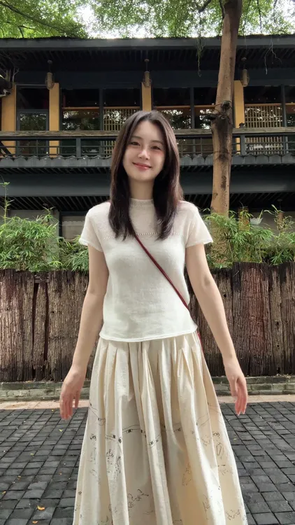 2025夏季新款韩系松弛感穿搭圆领针织上衣搭配半身裙时尚两件套女